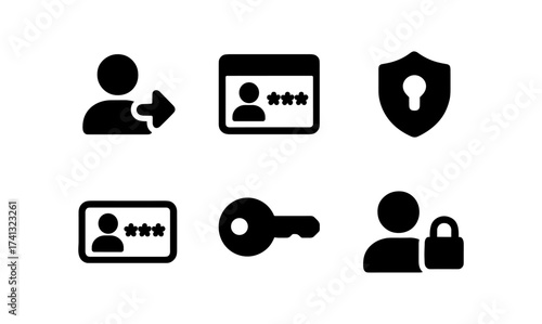 Simplified security and authentication icons set for digital user interfaces