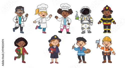 Diverse Cartoon Characters Representing Various Professions and Occupations.