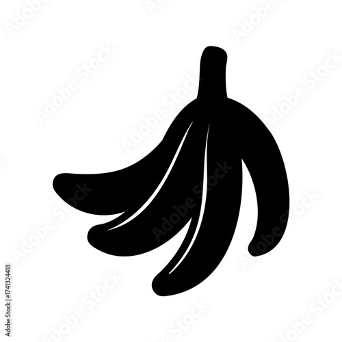 Illustration of a cluster of bananas in black silhouette and white backdrop