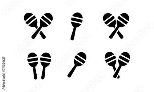Silhouette maracas set: simple black musical instrument icons for design