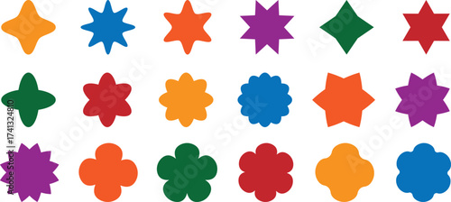 Flower design set. Colorful flower set. star shape
