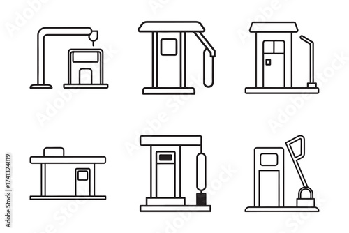 Gas Station Pump Outline Icons Set Vector Illustration for Fuel and Energy Related Projects with Different Styles