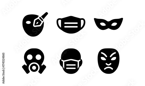 Silhouette icons of masks for medical, safety, and theatre themes
