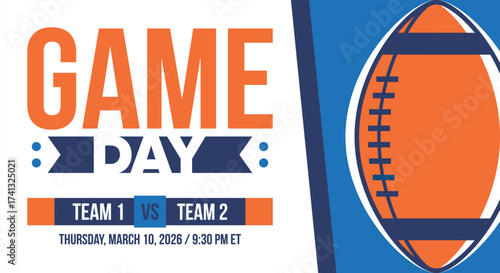 Game Day. American football playoff. Super Party in United States. Final game of regular season. Professional team championship. Ball for american football. Sport poster. Vector illustration