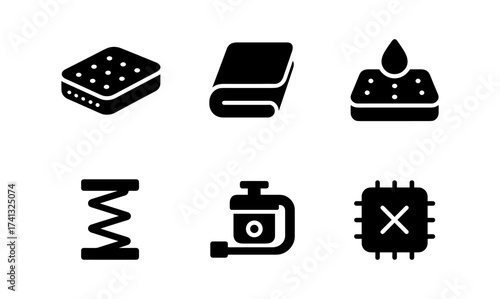 Minimalist silhouette icons: cleaning, repair, and technology essentials