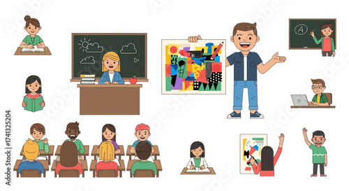 Diverse Group of Students and Teachers in Classroom Setting.