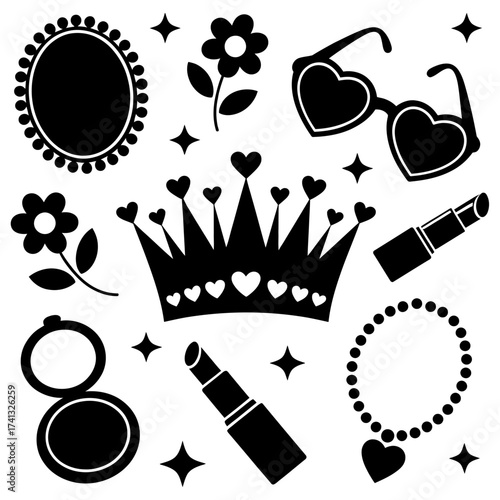 Silhouette of beauty and fashion elements