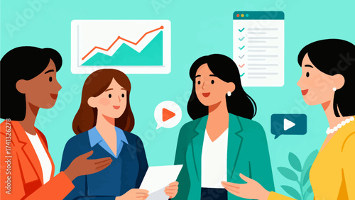 Four women in business meeting discussion