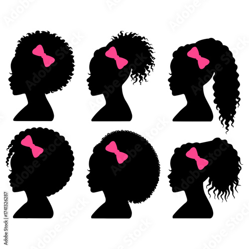 Silhouettes of girls with bows in their hair