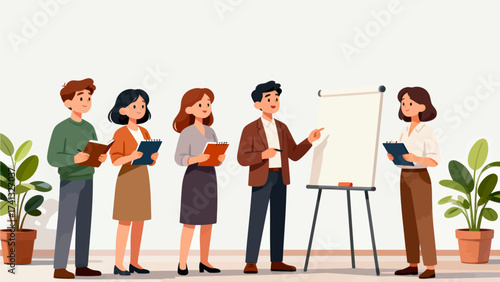 Group in business meeting with whiteboard