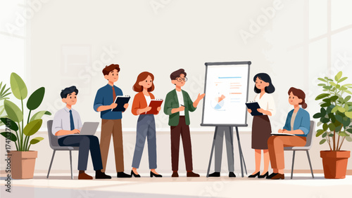 Business team in meeting with presentation board