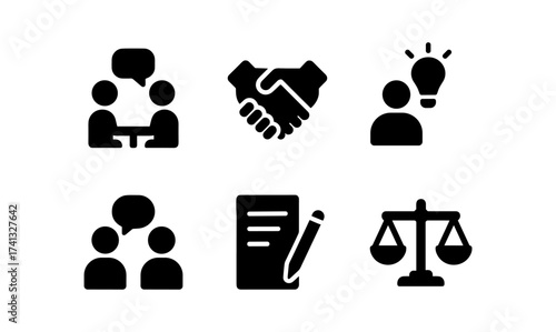 Simple icons representing business communication and legal concepts