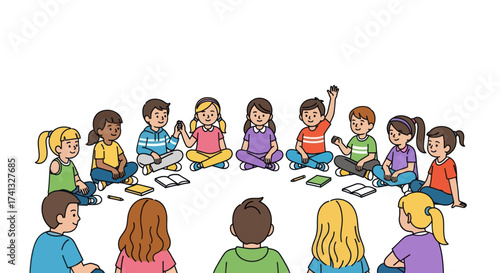 Diverse Group of Children Sitting in a Circle Learning Together.