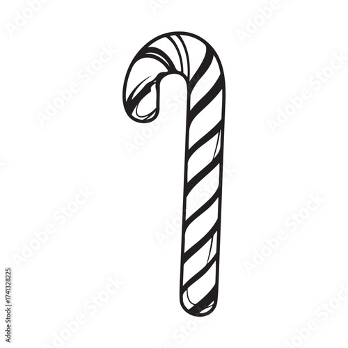 Candy cane silhouette, festive holiday vector, Christmas candy cane silhouette vector Illustration on white background, Black and white candy cane silhouette