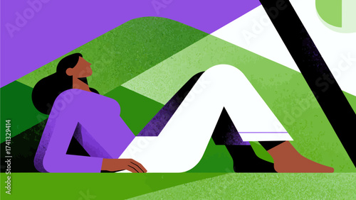 Woman reclining on green landscape