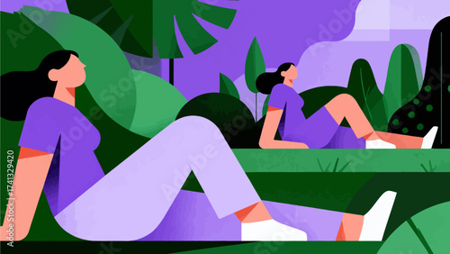 Two women relaxing in a garden