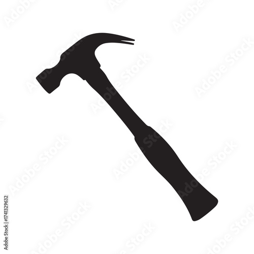 Black Silhouette of a Claw Hammer on a White Background