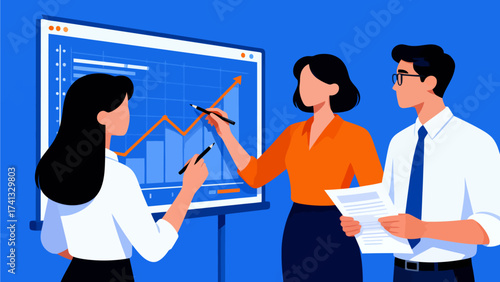 Business team analyzing data chart