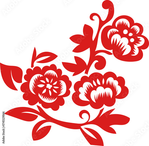 Chinese New Year 2026, the year of the Horse, red and gold line art characters, simple hand-drawn Asian elements with craft (Chinese translation: Happy Chinese New Year 2026, year of the Horse)