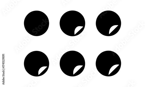Collection of circle icons with corner peeling effect in minimalist style
