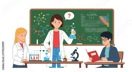 Science Teacher and Students Learning Chemistry in a Classroom.