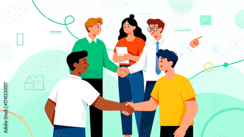 Group of people shaking hands and collaborating