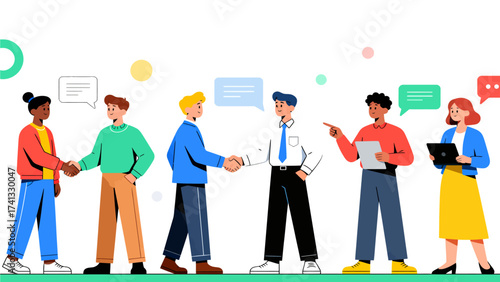 People shaking hands and interacting