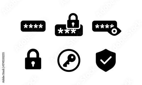 Simple security icons set with locks, keys, and shields