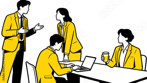 Business team in yellow suits collaborating
