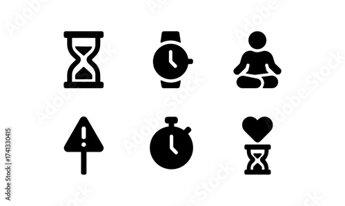 Minimalist icons: time management and mindfulness symbols set