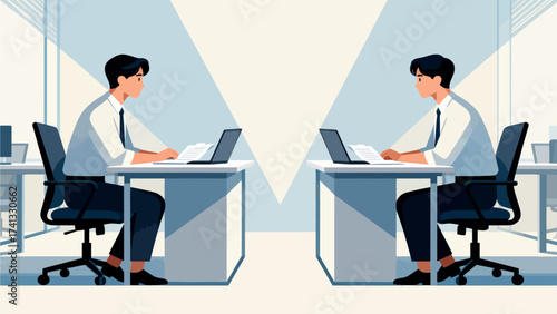 Two men working at office desks