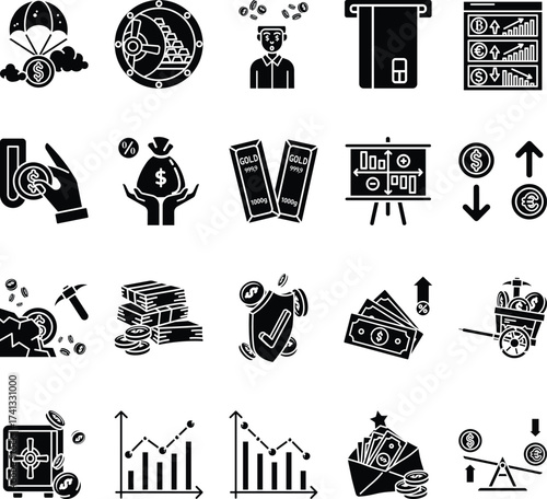 Inflation and finance icon set. Suitable for financial websites, economic articles, digital product, UI, and business presentations. Editable solid icon. Vector illustration