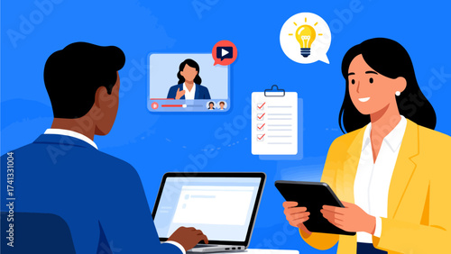 Business people in virtual meeting