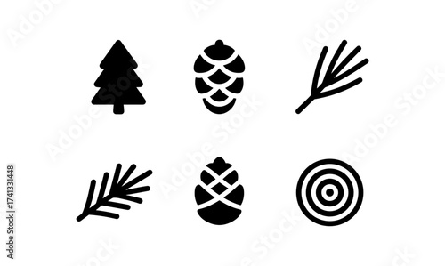 Minimalist forest icons with pine, branch, and target designs
