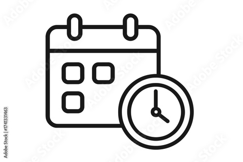 Calendar and clock icon. Deadline, appointment, and schedule concept. Time management symbol. Date and time vector illustration. Event planning and reminder graphic.