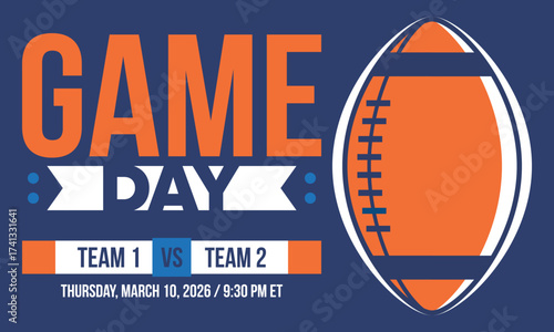 Game Day. American football playoff. Super Party in United States. Final game of regular season. Professional team championship. Ball for american football. Sport poster. Vector illustration