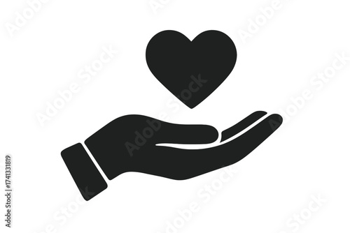 Hand holding a heart icon. Concept of charity, help, and love. Symbol of donation, support, and compassion. Vector illustration for volunteering, social aid, and kindness.