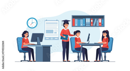 Group of Students in a Classroom Setting with Teacher.