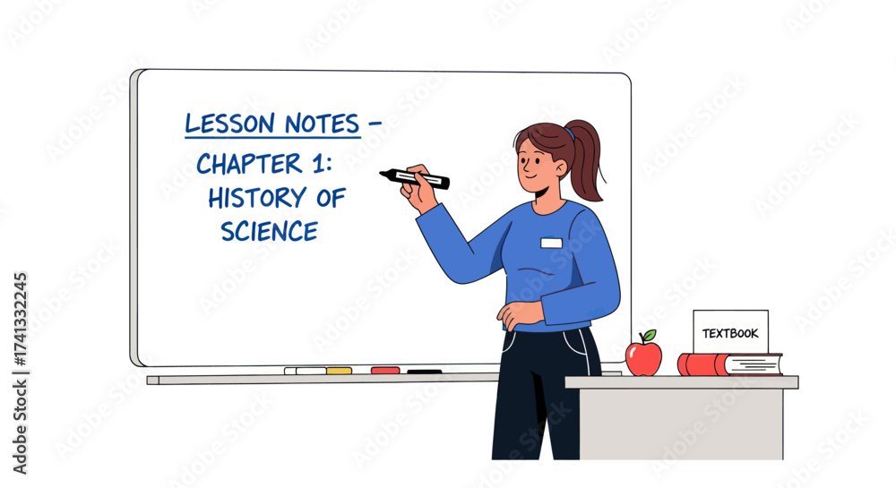 Fototapeta premium Teacher writing History of Science on a whiteboard during a lesson.