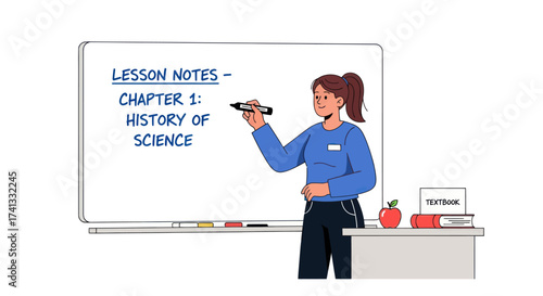 Teacher writing History of Science on a whiteboard during a lesson.