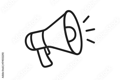Megaphone line icon for announcement and communication. Loudspeaker symbol for marketing, promotion, advertising, and alert. Bullhorn vector illustration. Loud voice concept.