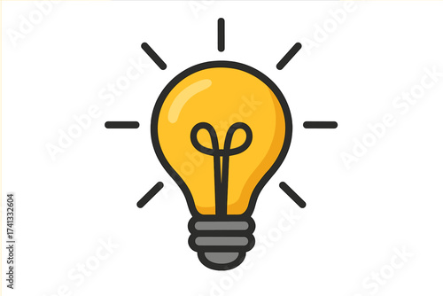 Creative idea light bulb icon. Innovation, solution, inspiration concept. Thinking, discovery, learning symbol. Bright electric energy lamp sign. Cartoon vector graphic.