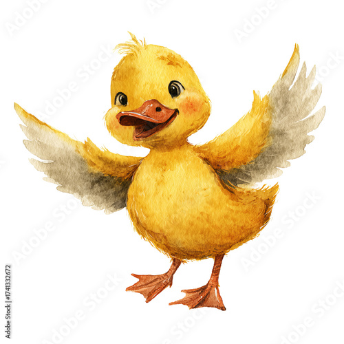 watercolor illustration of a cheerful little duck for kids and decor
