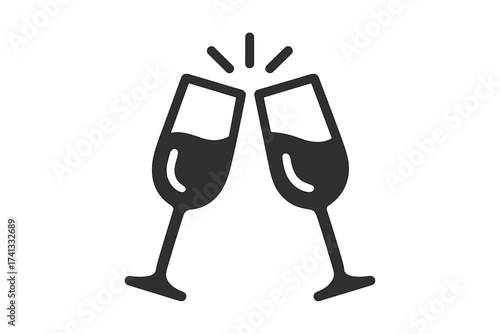 Champagne glasses toast vector icon for celebration. Cheers symbol for a party, wedding, anniversary, or new year's event. Success and congratulations concept. Alcohol wine drink.