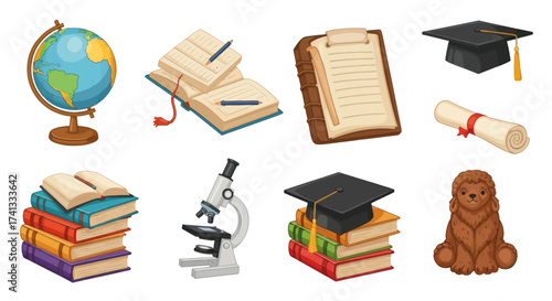 Assorted Educational Objects and Academic Supplies Illustration.