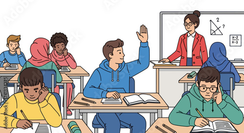 Classroom Scene: Students and Teacher in Educational Setting.
