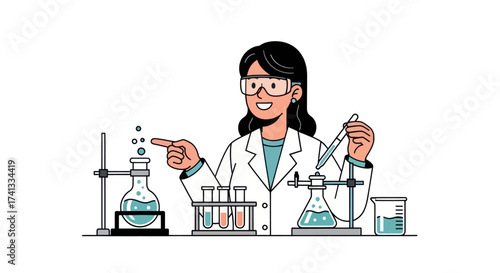 Scientist Conducting Chemical Experiment with Beakers and Test Tubes.