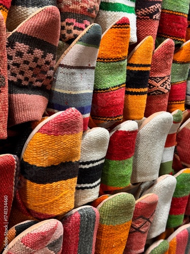 handmade shoes at the market in Morocco, slippers for every taste