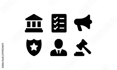 Silhouette icons of law and communication for professional use