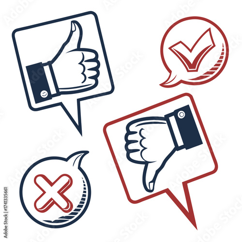 Speech bubbles with thumbs up and down